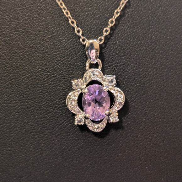 Genuine Amethyst CZ Pendant 18" Necklace - Picture 2 of 8